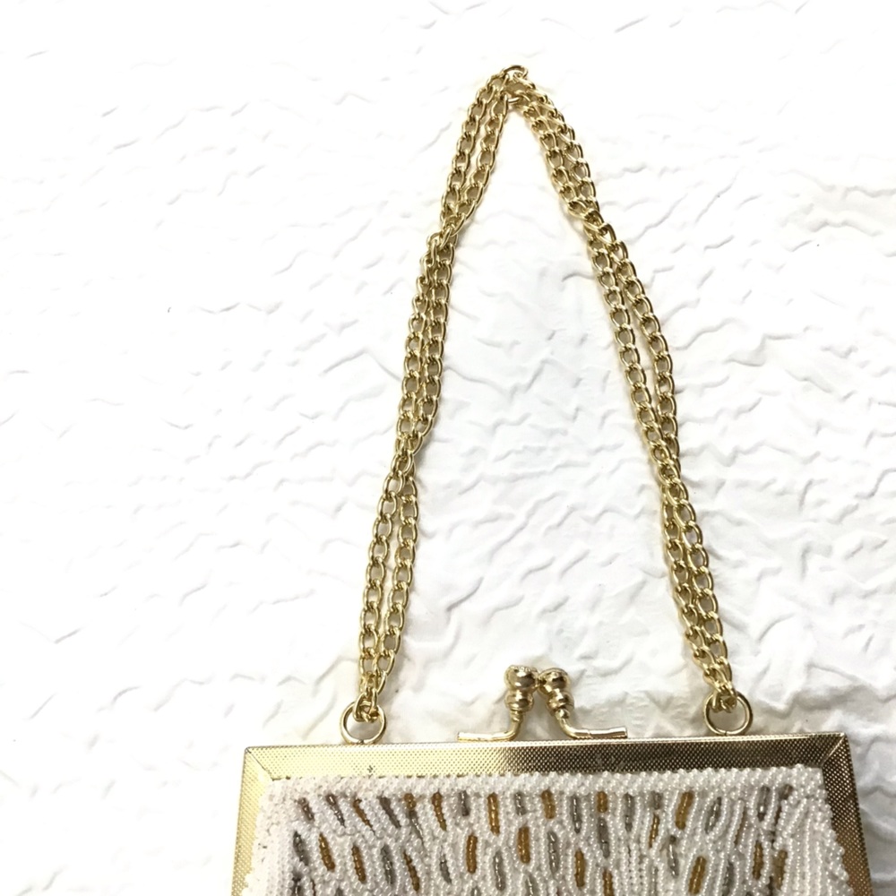 Vintage 1950s-1960s Walborg Hong Kong Ivory, Silver & Gold Beaded Mini  Purse. - Picture 6 of 9